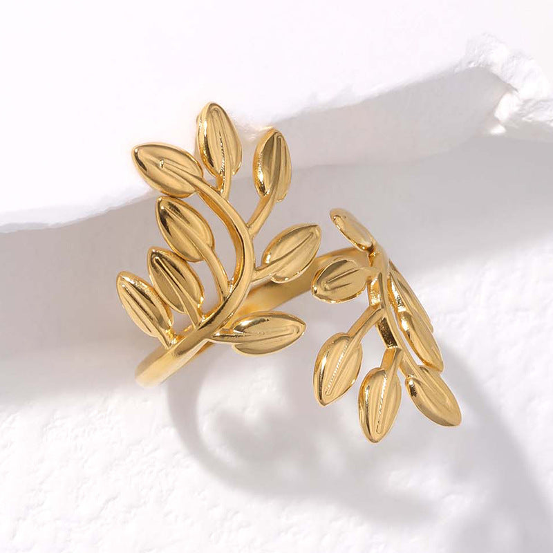 olive bloom ring in gold finish; elegant olive bloom ring for women