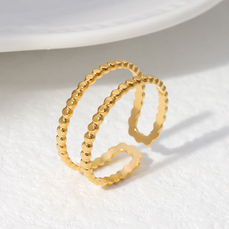 tiny beads ring in gold finish; elegant tiny beads ring for women
