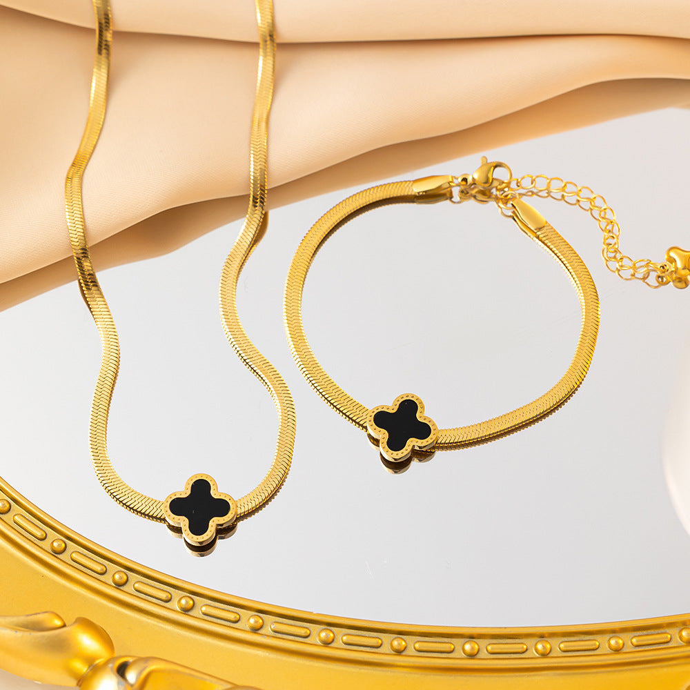 golden clover set in premium finish; elegant golden clover set for women