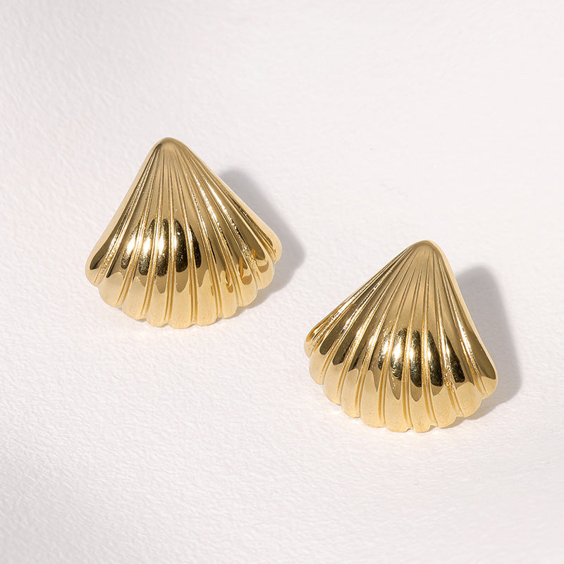 shell gleam earrings in gold finish; stylish shell gleam earrings for women