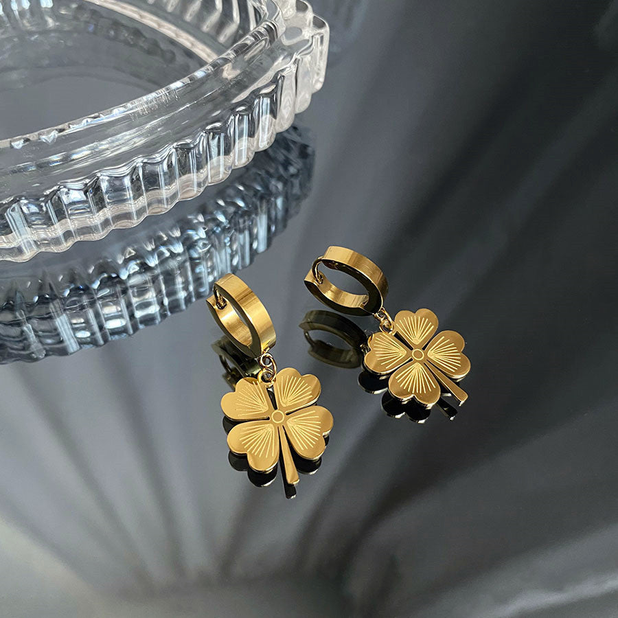 lucky bloom earrings in gold finish; stylish lucky bloom earrings for women