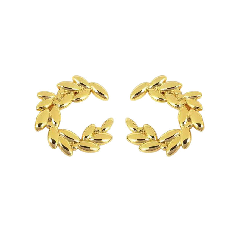 crown leaf earrings in gold finish; stylish crown leaf earrings for women