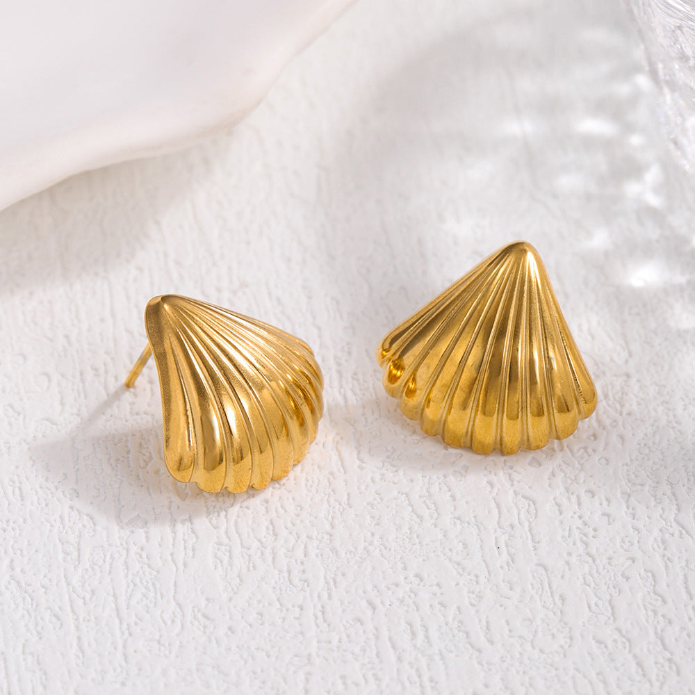 shell gleam earrings in gold finish; stylish shell gleam earrings for women