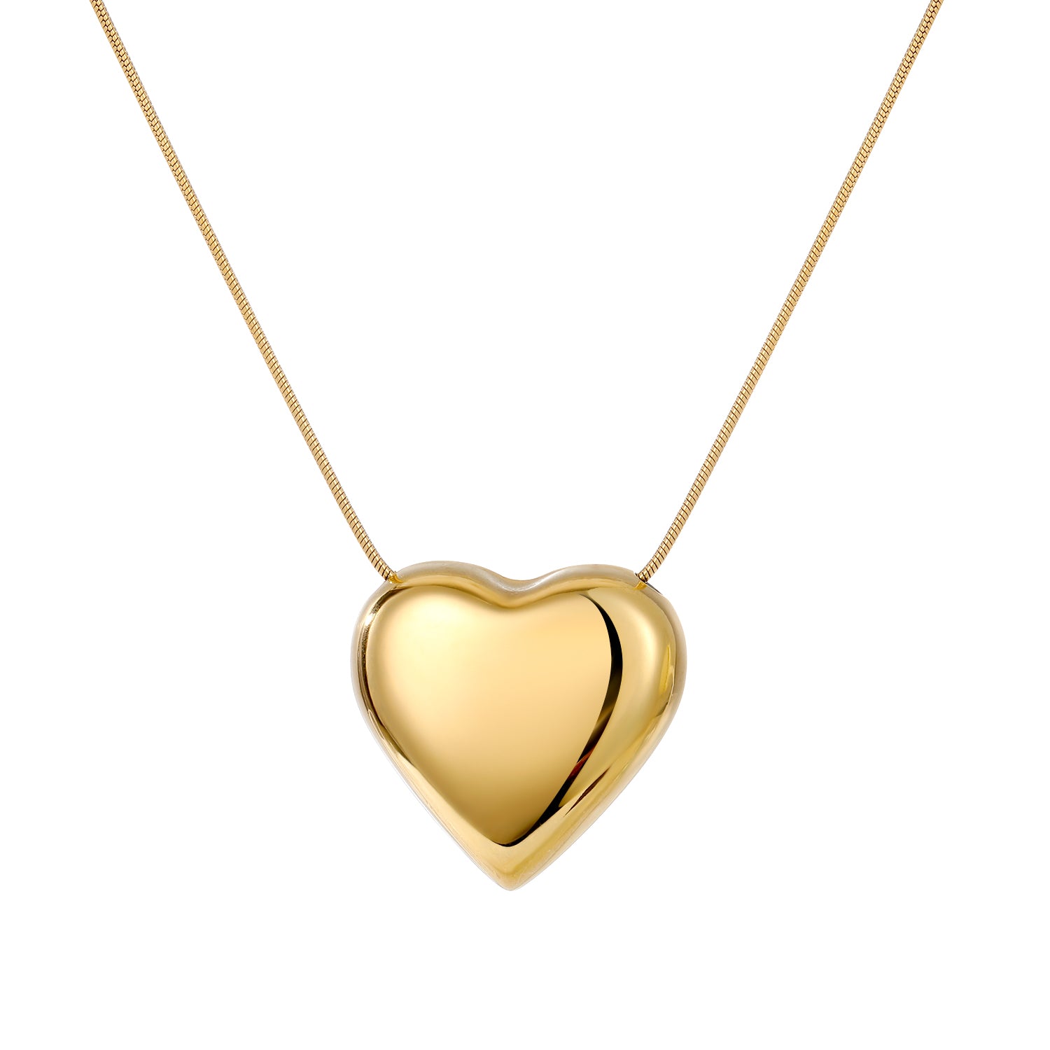 Elegant close-up of Golden Heart Necklace displayed on a velvet stand