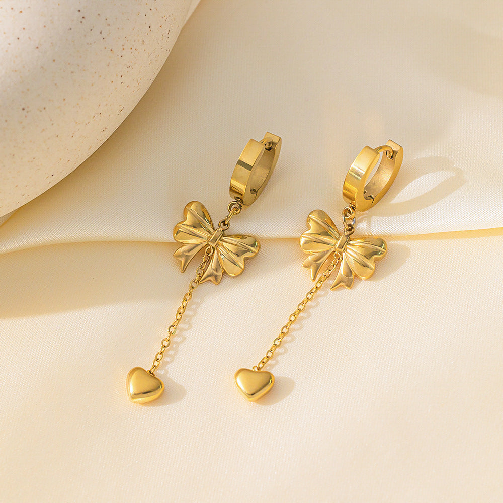 heartstrings earrings in gold finish; stylish heartstrings earrings for women