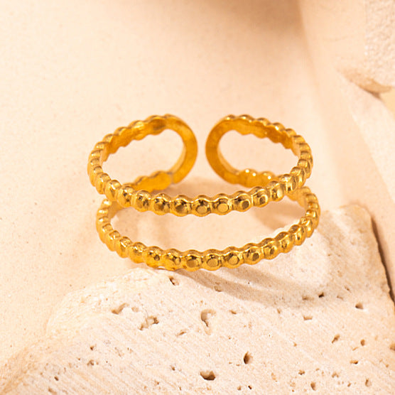 tiny beads ring in gold finish; elegant tiny beads ring for women