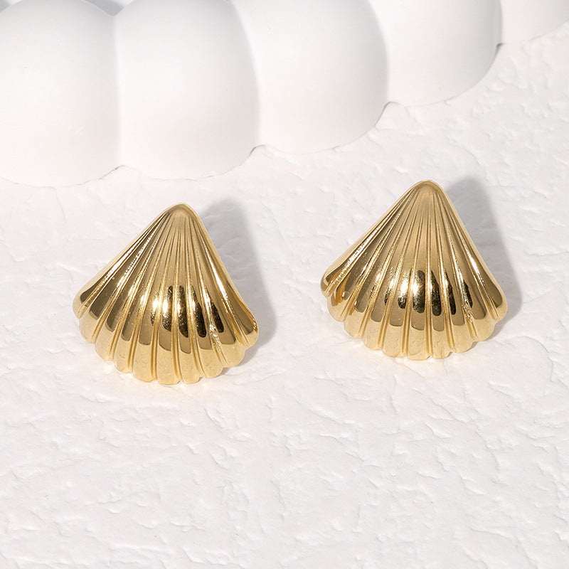 shell gleam earrings in gold finish; stylish shell gleam earrings for women