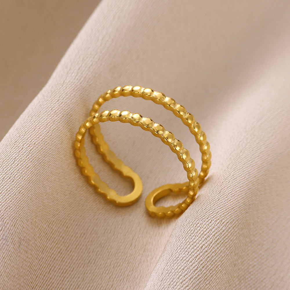 tiny beads ring in gold finish; elegant tiny beads ring for women
