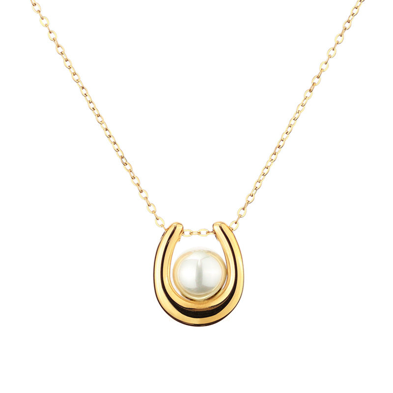 Elegant close-up of Pearl Haven Necklace displayed on a velvet stand