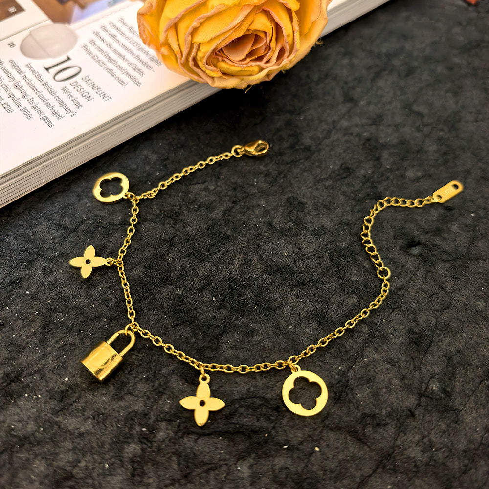 Close-up image of Lock & Bloom Bracelet on a white background
