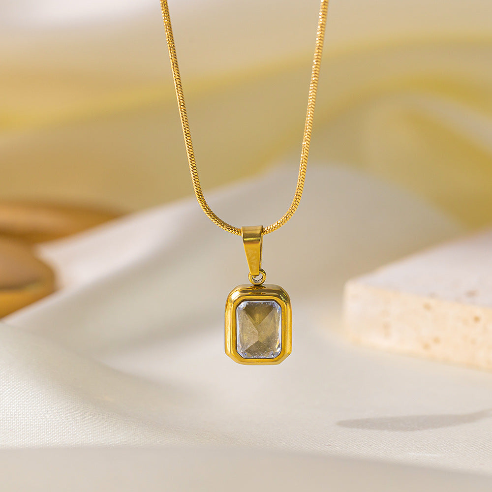 Elegant close-up of Crystal Glow Necklace displayed on a velvet stand