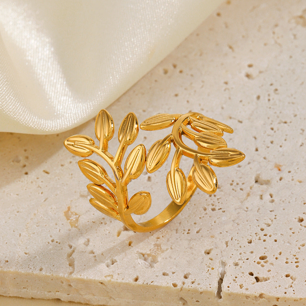 olive bloom ring in gold finish; elegant olive bloom ring for women