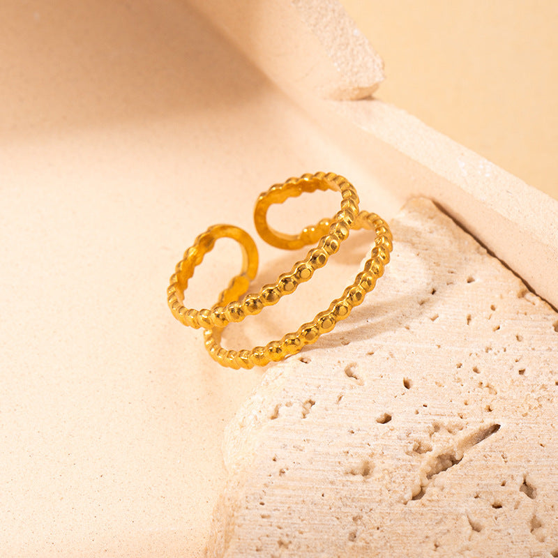 tiny beads ring in gold finish; elegant tiny beads ring for women