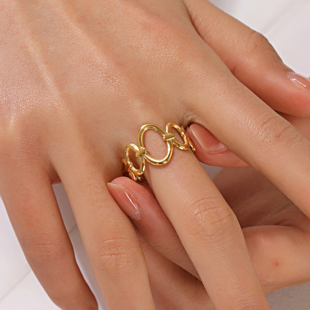 golden loop ring in gold finish; elegant golden loop ring for women