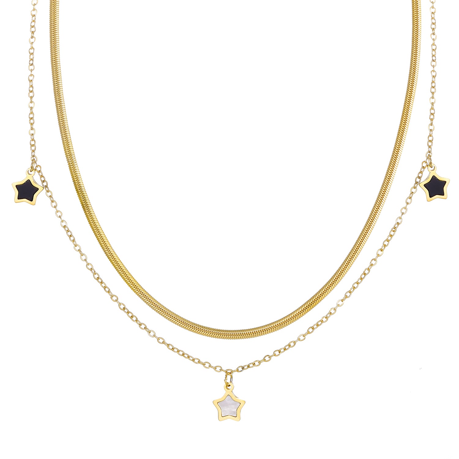 Elegant close-up of Stella Charm Necklace displayed on a velvet stand