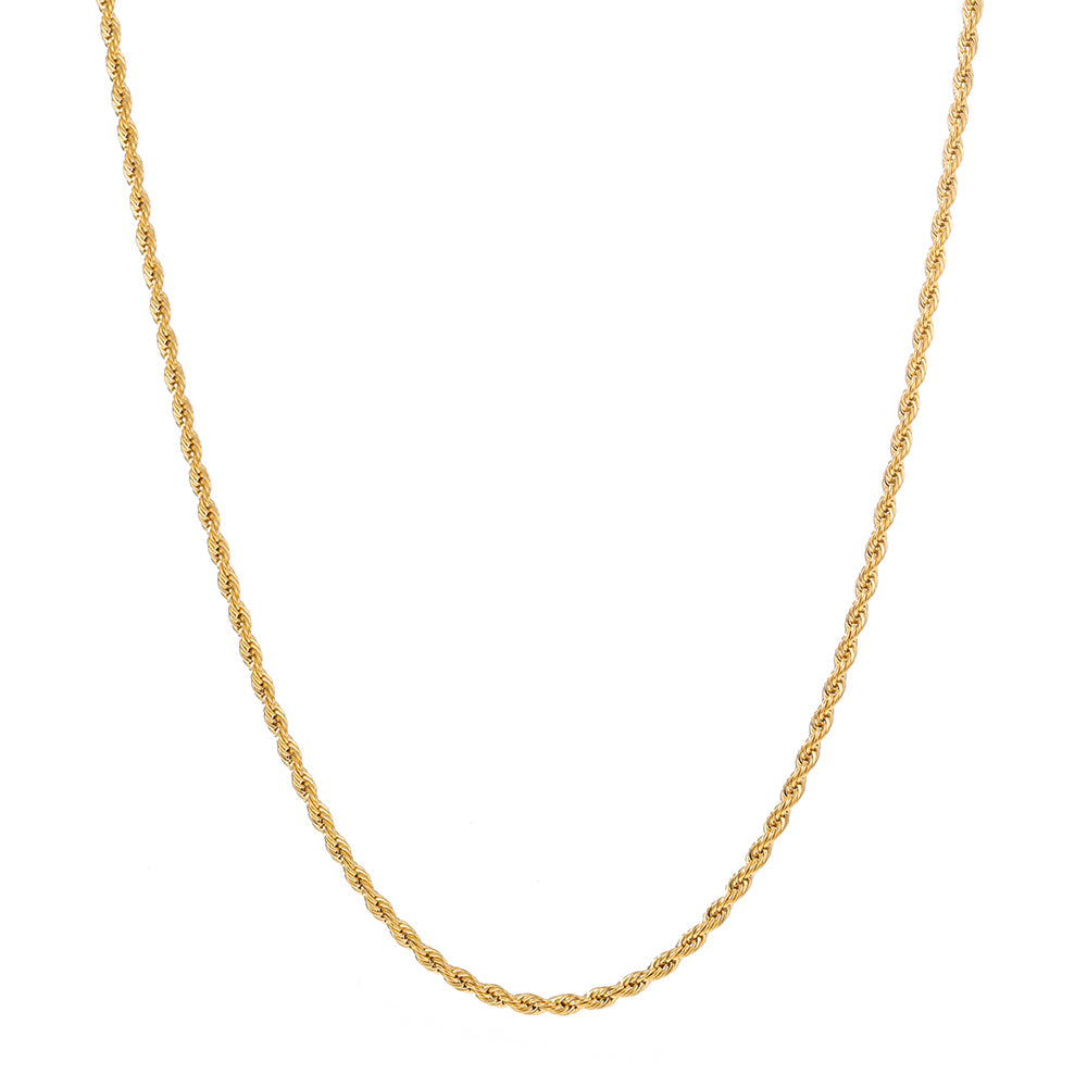 Elegant close-up of Twist of Gold Necklace displayed on a velvet stand