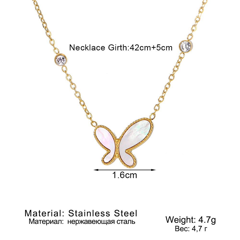 Elegant close-up of Butterfly Gleam Necklace displayed on a velvet stand