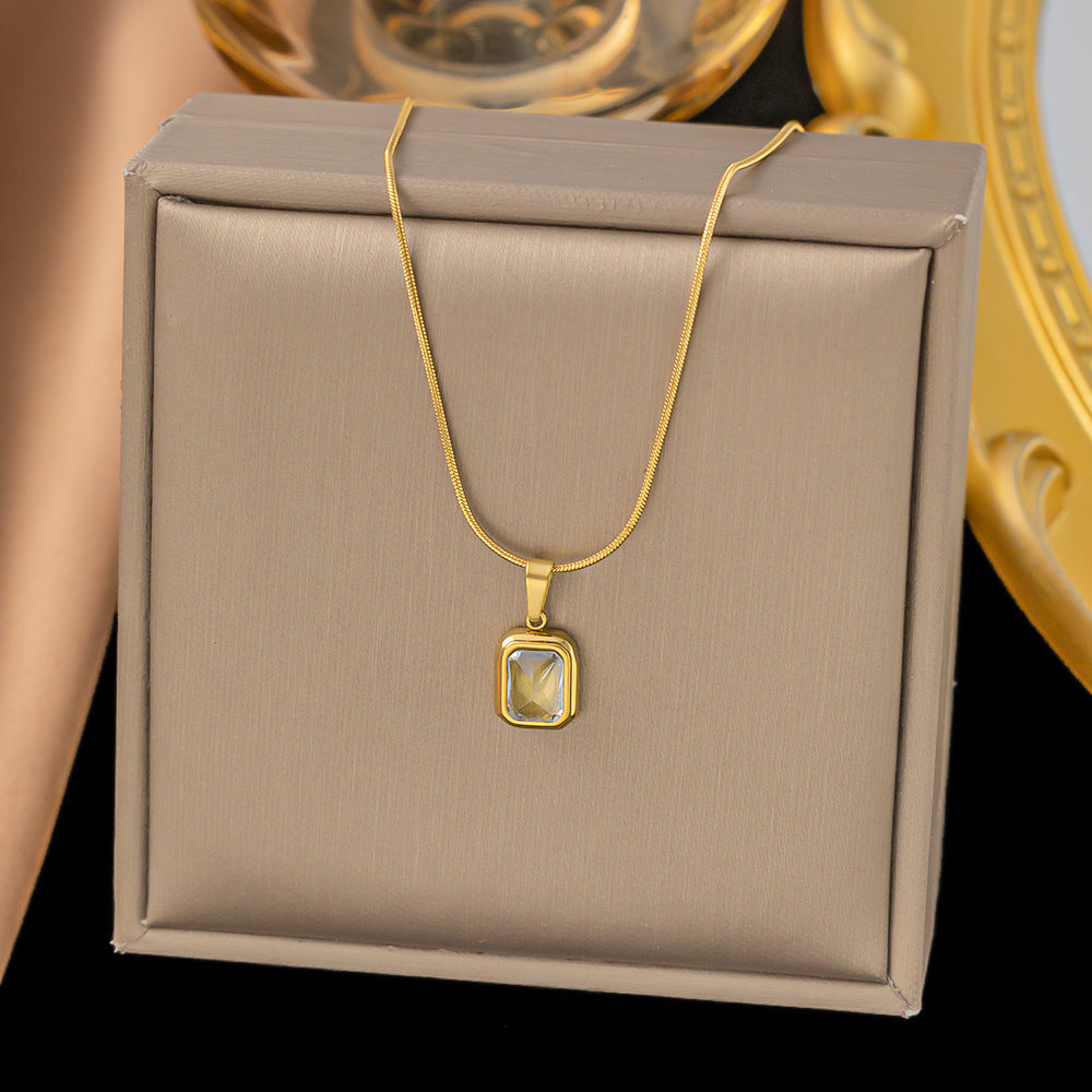 Elegant close-up of Crystal Glow Necklace displayed on a velvet stand