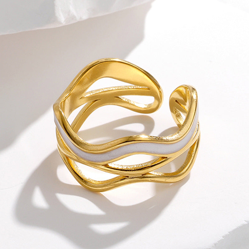 golden wave ring in gold finish; elegant golden wave ring for women