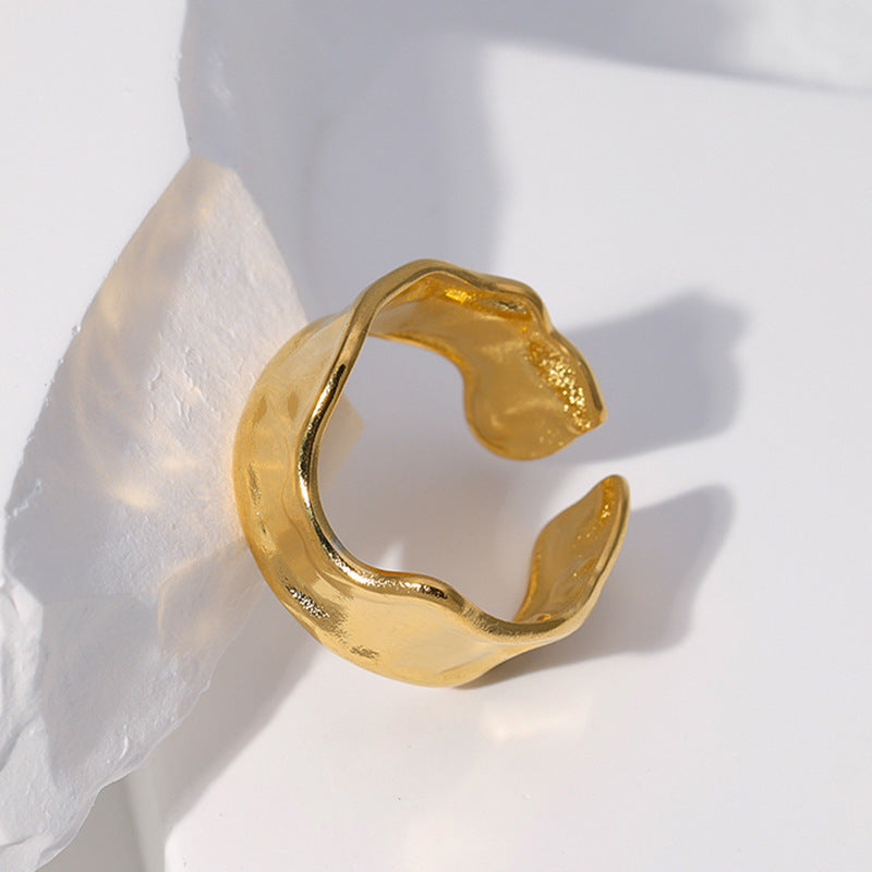 melted edge ring in gold finish; elegant melted edge ring for women