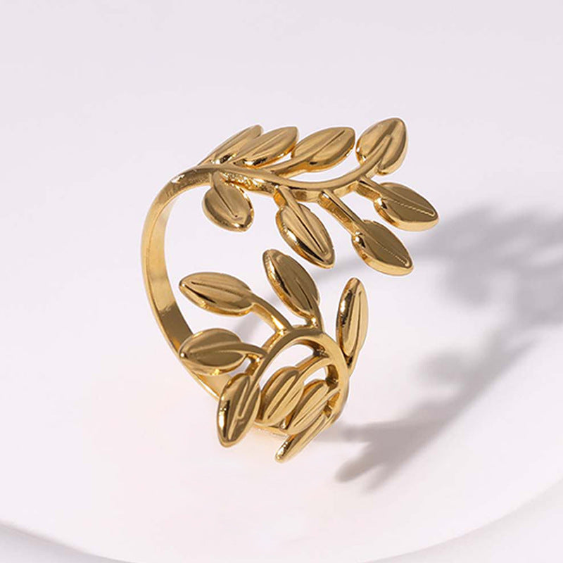 olive bloom ring in gold finish; elegant olive bloom ring for women