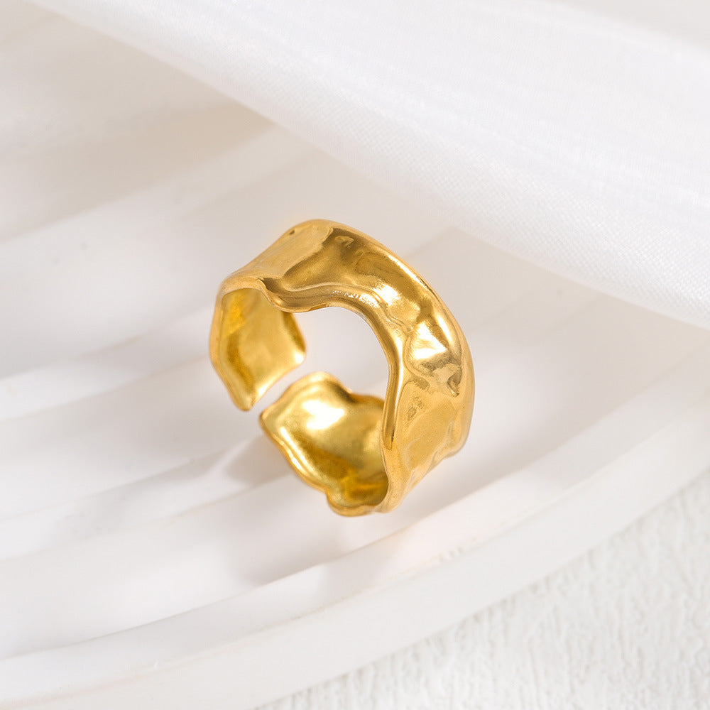 melted edge ring in gold finish; elegant melted edge ring for women