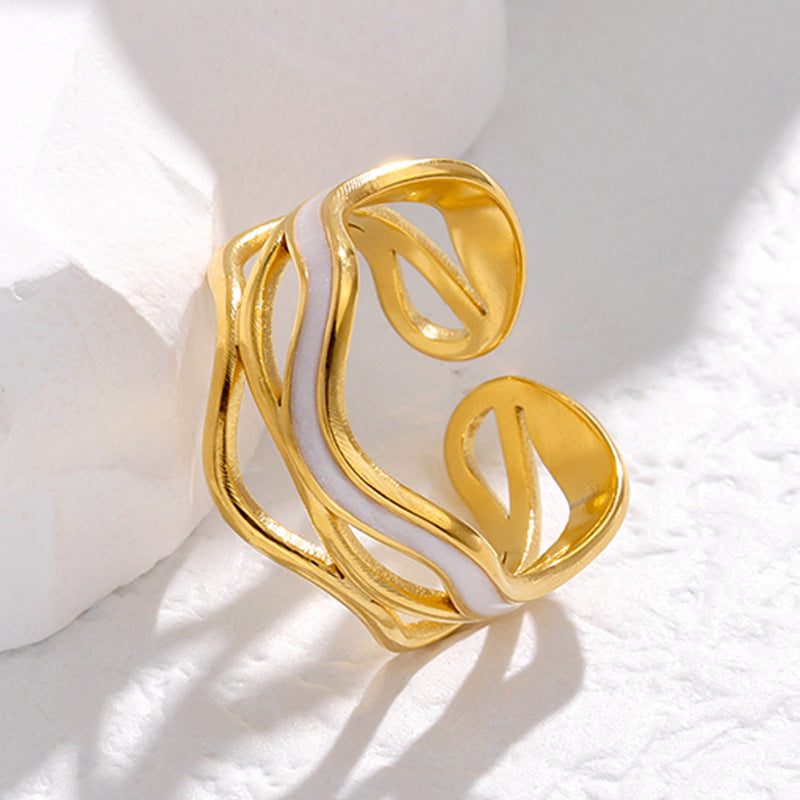 golden wave ring in gold finish; elegant golden wave ring for women