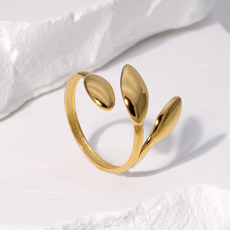 gold bud ring in gold finish; elegant gold bud ring for women