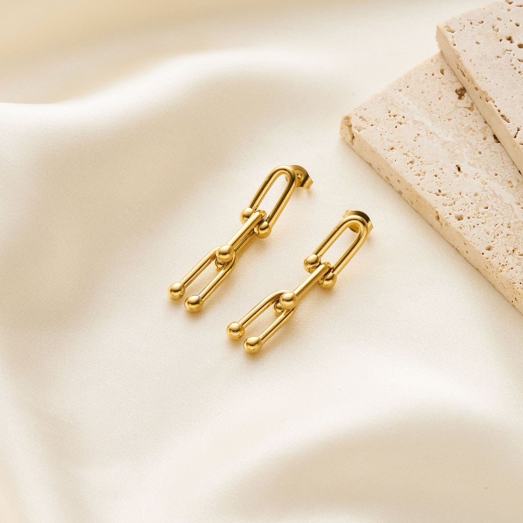 chain drop earrings in gold finish; stylish chain drop earrings for women