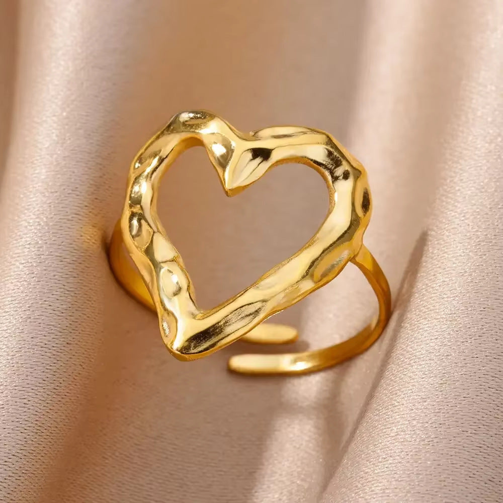 melted heart ring in gold finish; elegant melted heart ring for women