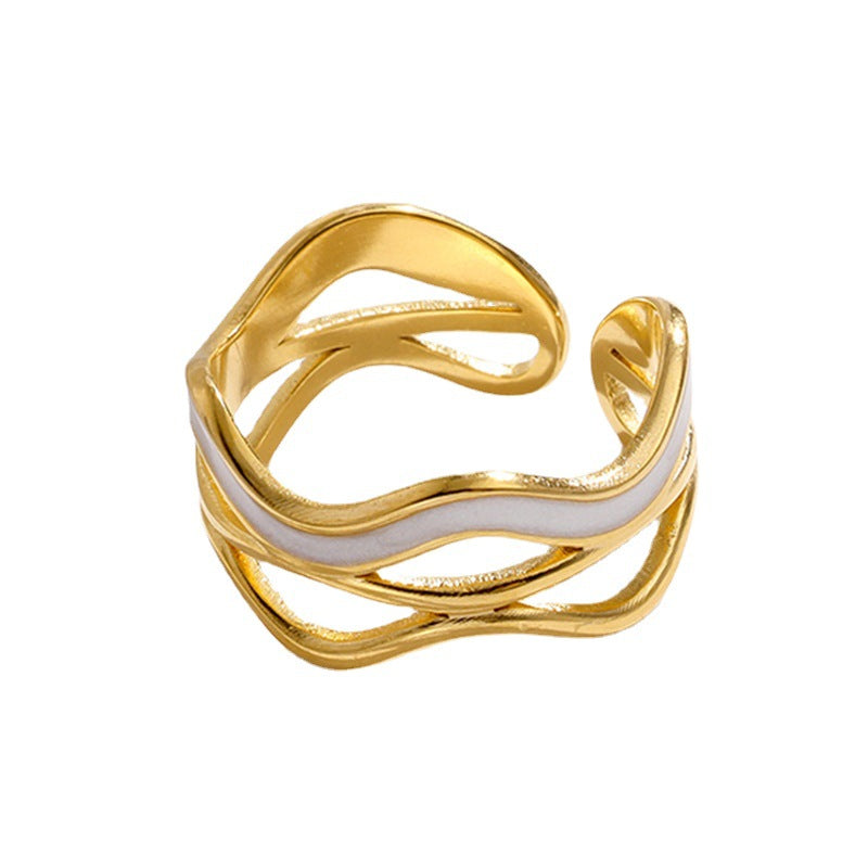 golden wave ring in gold finish; elegant golden wave ring for women