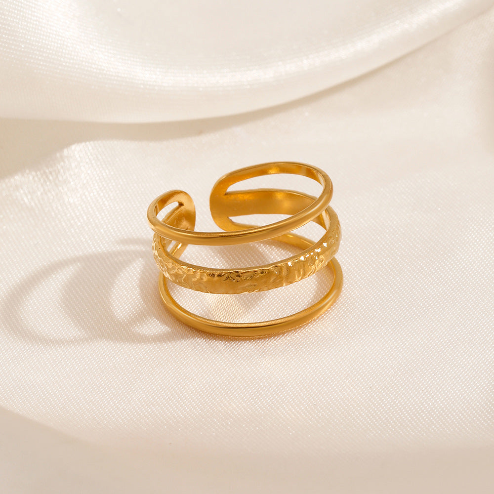 layered shine ring in gold finish; elegant layered shine ring for women