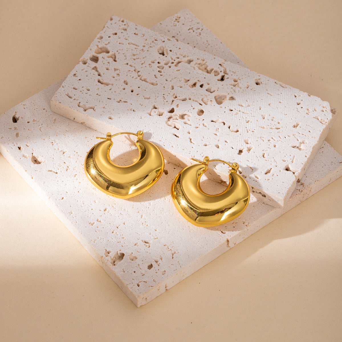 lunar gold earrings in gold finish; stylish lunar gold earrings for women