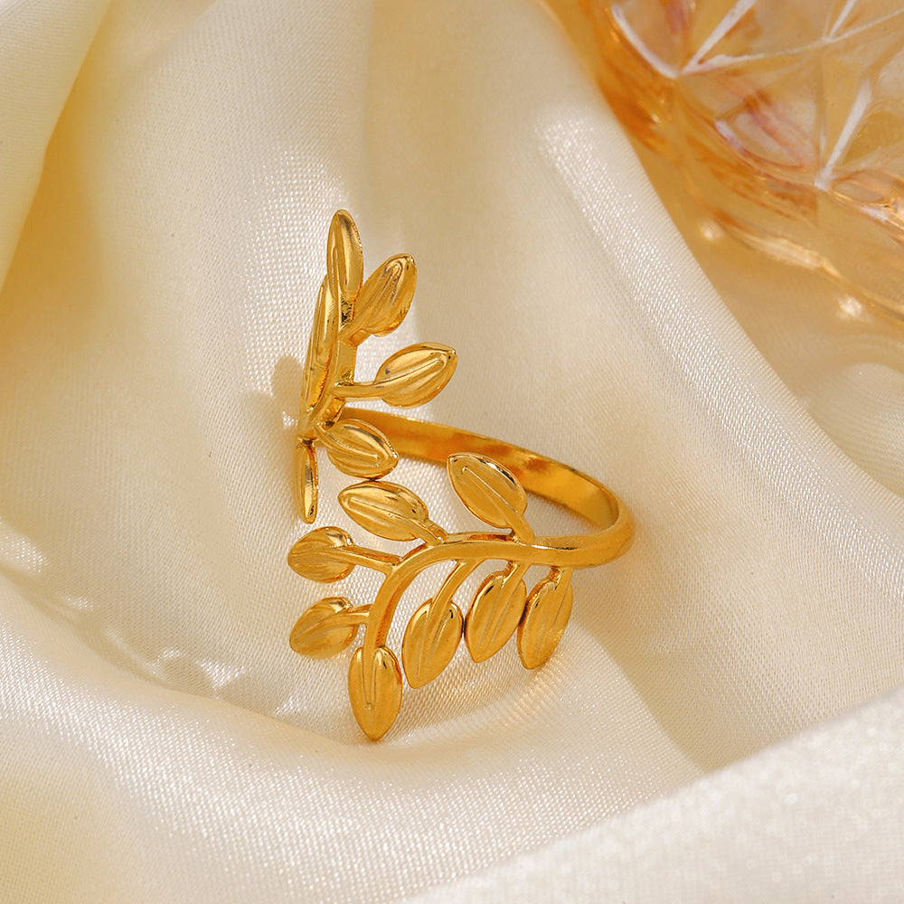 olive bloom ring in gold finish; elegant olive bloom ring for women