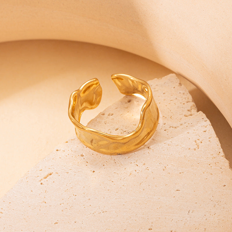 melted edge ring in gold finish; elegant melted edge ring for women