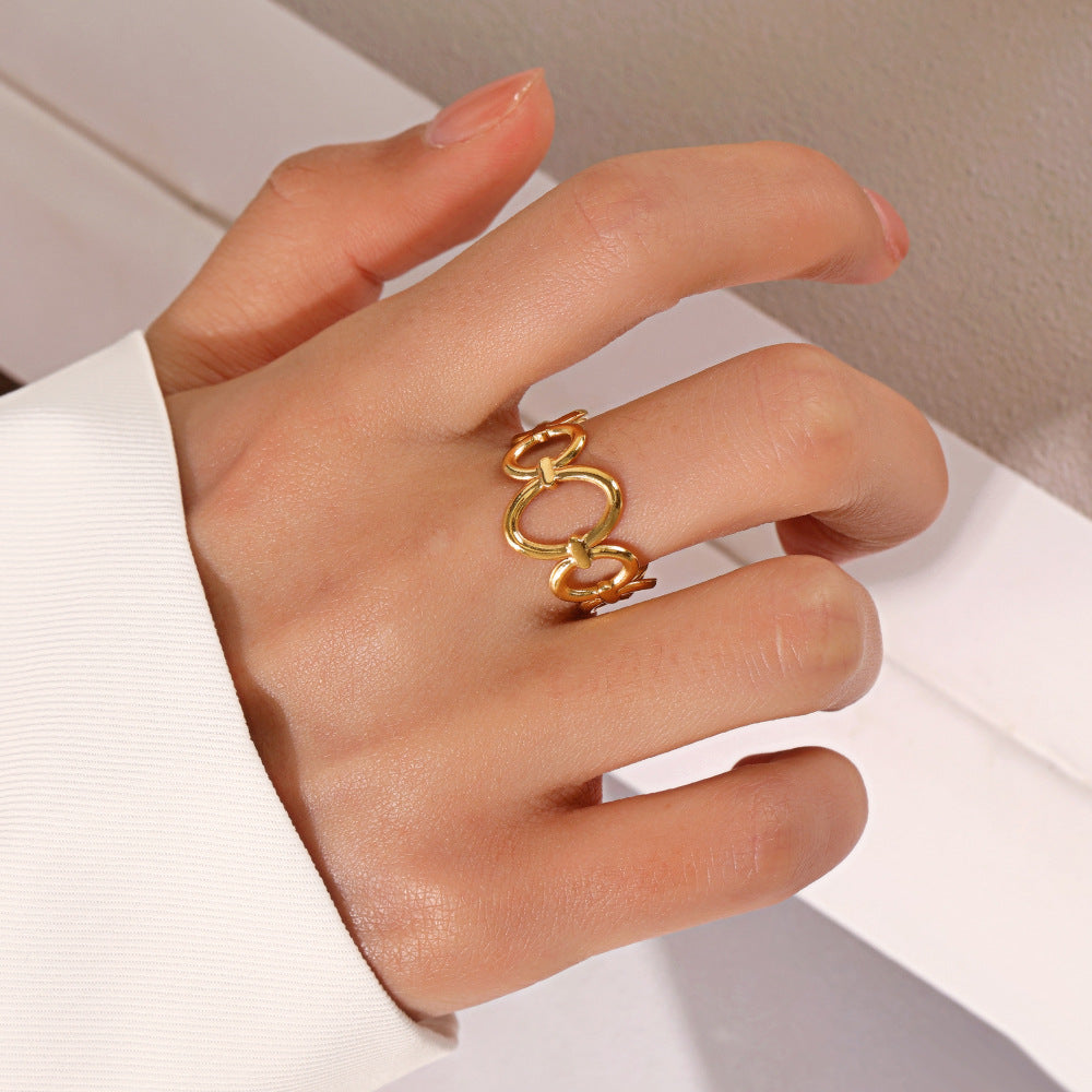 golden loop ring in gold finish; elegant golden loop ring for women