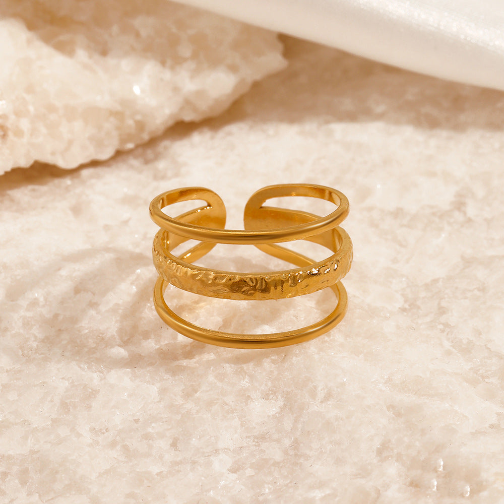 layered shine ring in gold finish; elegant layered shine ring for women