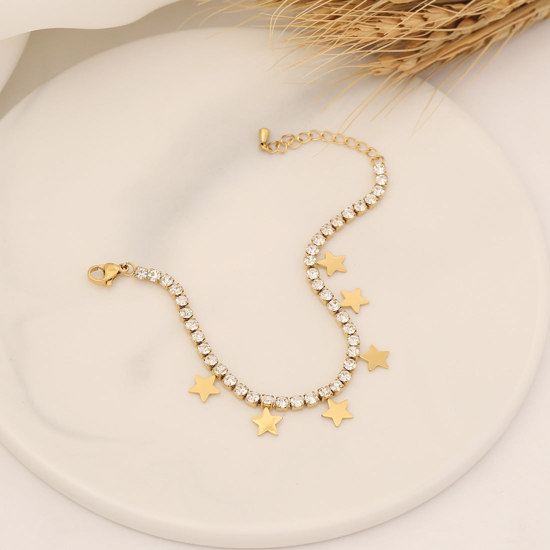 Close-up image of Crystal Stars Bracelet on a white background