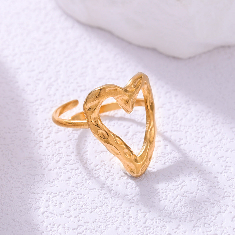 melted heart ring in gold finish; elegant melted heart ring for women