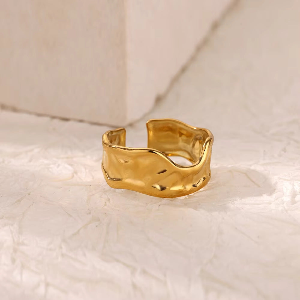 melted edge ring in gold finish; elegant melted edge ring for women