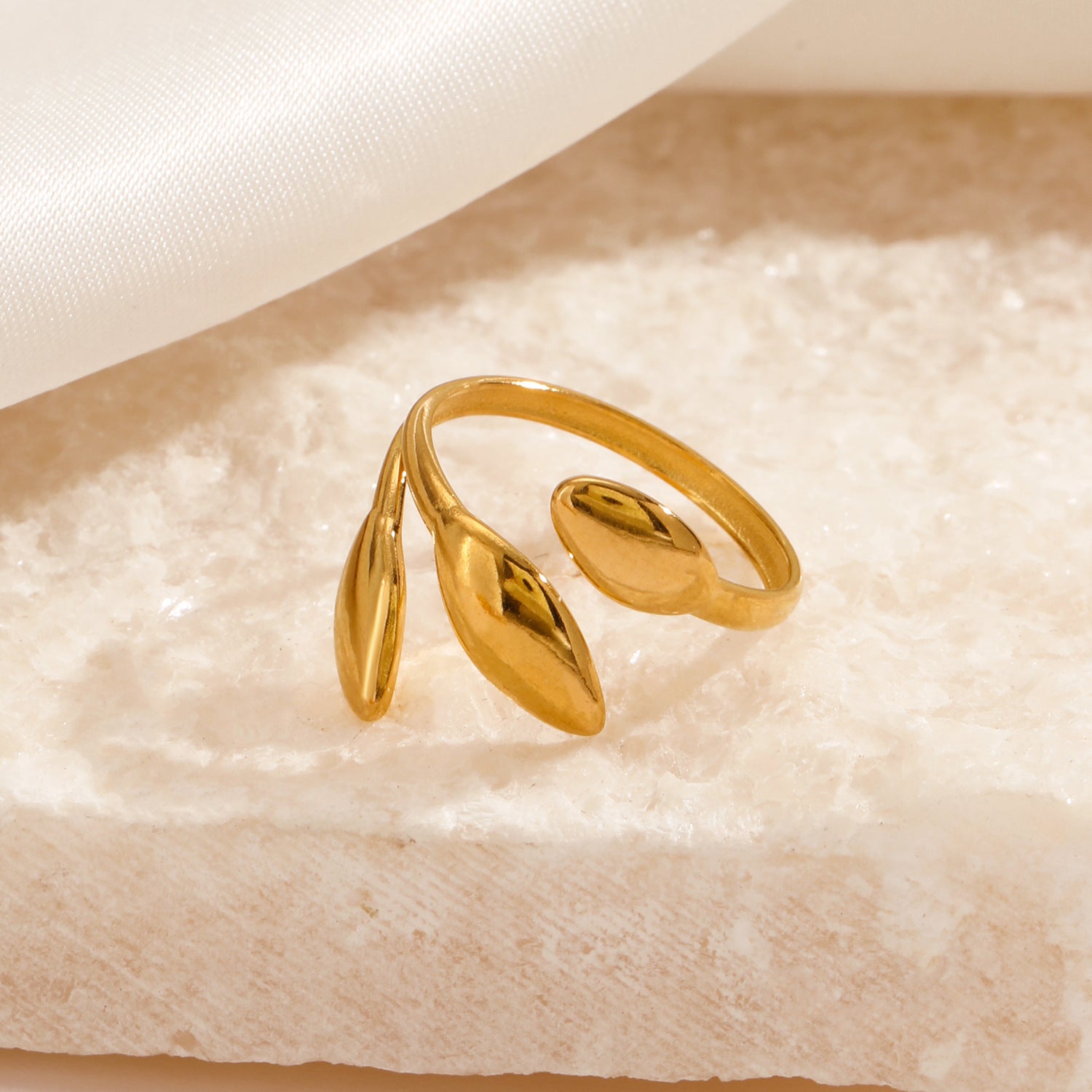 gold bud ring in gold finish; elegant gold bud ring for women