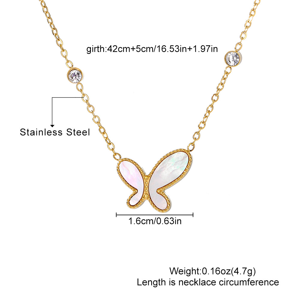 Elegant close-up of Butterfly Gleam Necklace displayed on a velvet stand